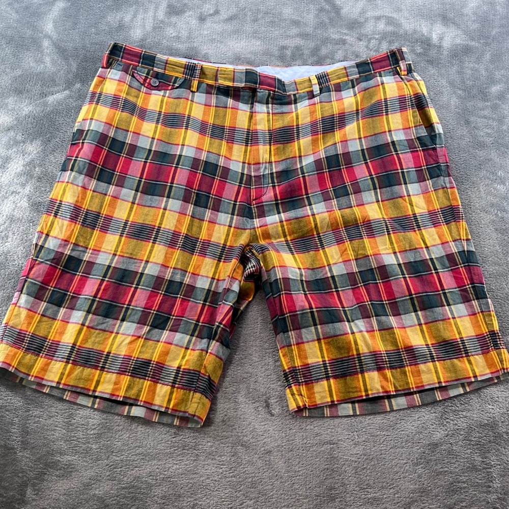 Polo Ralph Lauren Mens 40 Plaid Shorts Yellow Red Blue Madras Style Classic Fit